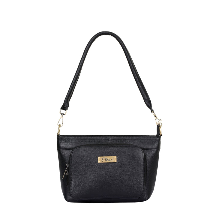 Women's black leather shoulder bag for work, travel, and daily use