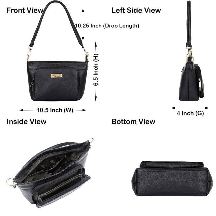 Women's black leather shoulder bag for work, travel, and daily use-infograohic image
