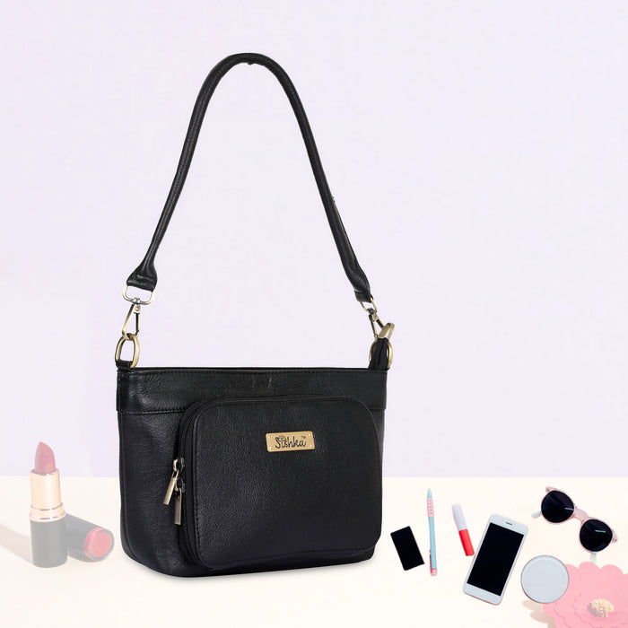 Women's black leather shoulder bag for work, travel, and daily use-feature image