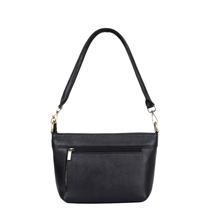 Women's black leather shoulder bag for work, travel, and daily use-back image