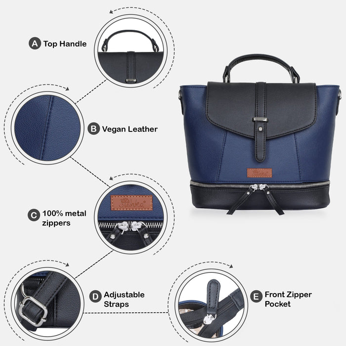 Women’s blue vegan leather convertible backpack purse for everyday, work and travel-feature image