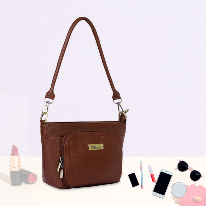 Women's brown leather shoulder bag for work, travel, and daily use-creative image