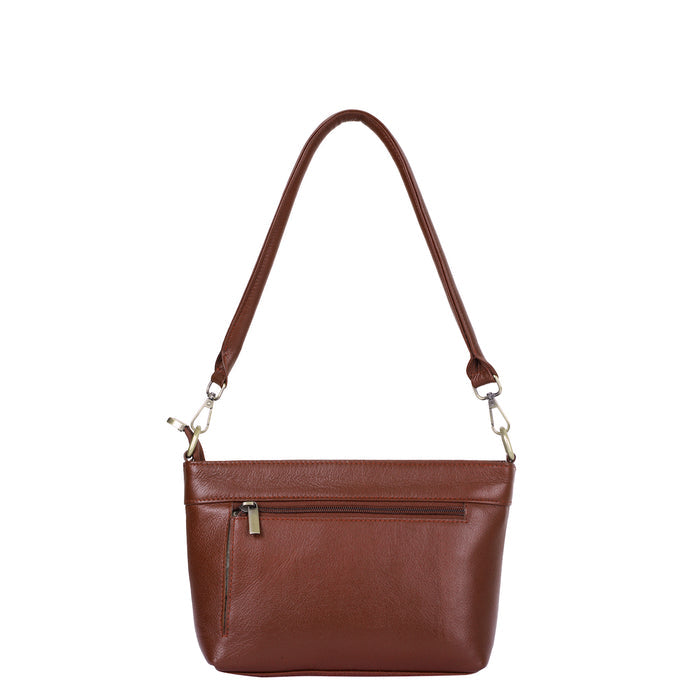 Women's brown leather shoulder bag for work, travel, and daily use-back view