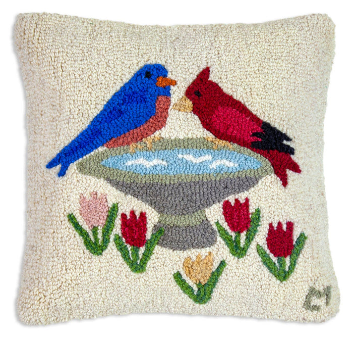Chandler 4 Corners - Birds Welcome 18"x18" Hooked Wool Pillow
