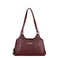 Women's cherry red leather satchel shoulder bag for work, travel, and daily use