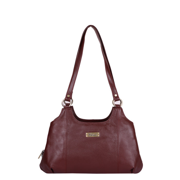 Women's cherry red leather satchel shoulder bag for work, travel, and daily use