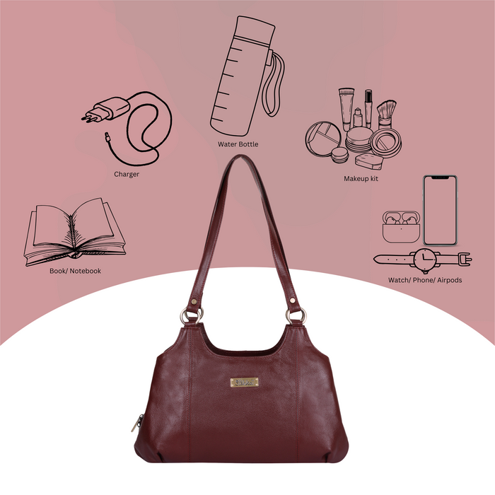 Women's cherry red leather satchel shoulder bag for work, travel, and daily use-feature image