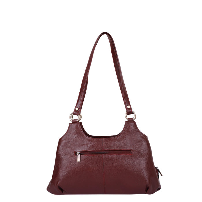 Women's cherry red leather satchel shoulder bag for work, travel, and daily use-back view