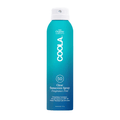 Bottle of Classic Body Organic Sunscreen Spray SPF 50 - 6 fl oz | COOLA in blue gradient packaging designed for skincare and body care protection with organic ingredients.