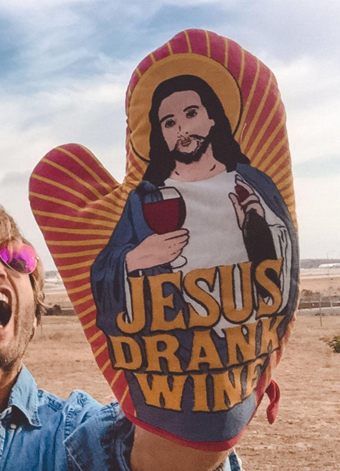 Crazy Dog T-Shirts - Jesus Drank Wine Oven Mitt Funny Pot Holder Joke: Red / Oven Mitt
