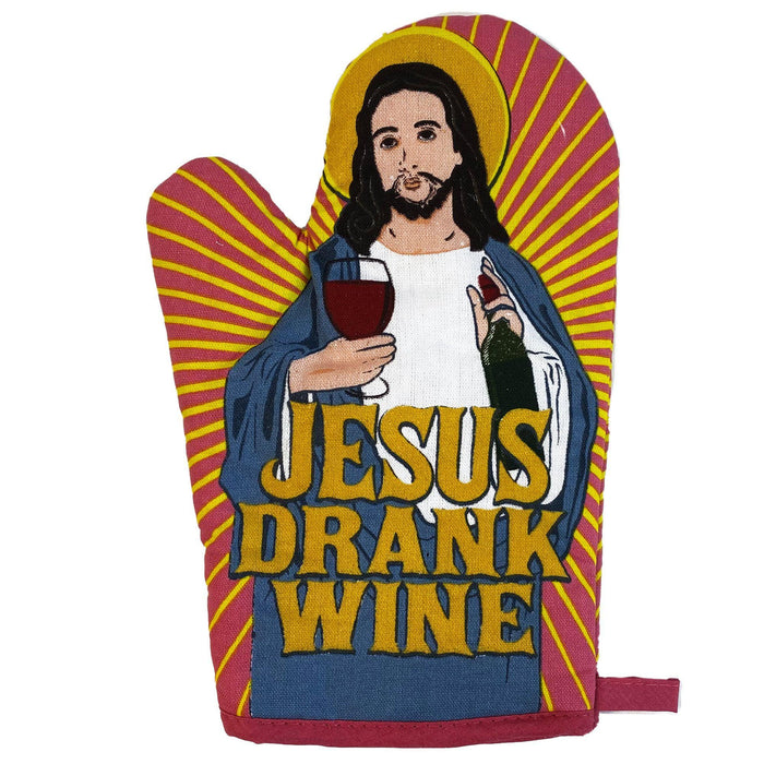 Crazy Dog T-Shirts - Jesus Drank Wine Oven Mitt Funny Pot Holder Joke: Red / Oven Mitt