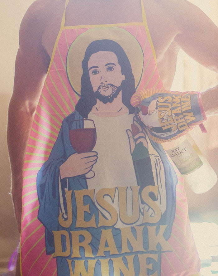 Crazy Dog T-Shirts - Jesus Drank Wine Oven Mitt Funny Pot Holder Joke: Red / Oven Mitt