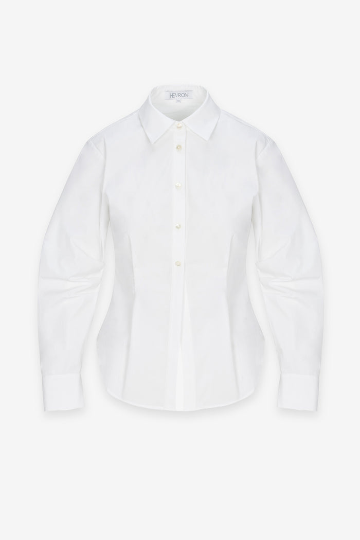HEVRON Drexel Shirt White Cotton Poplin Shirt, product front view