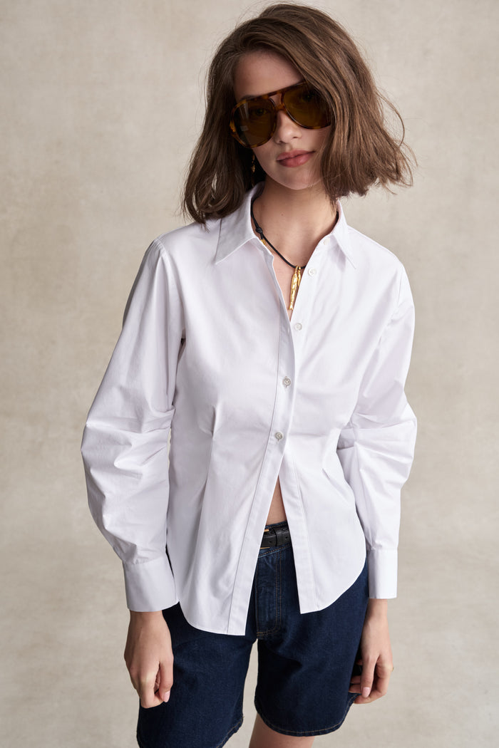 HEVRON Drexel Shirt White Cotton Poplin Shirt, studio shot