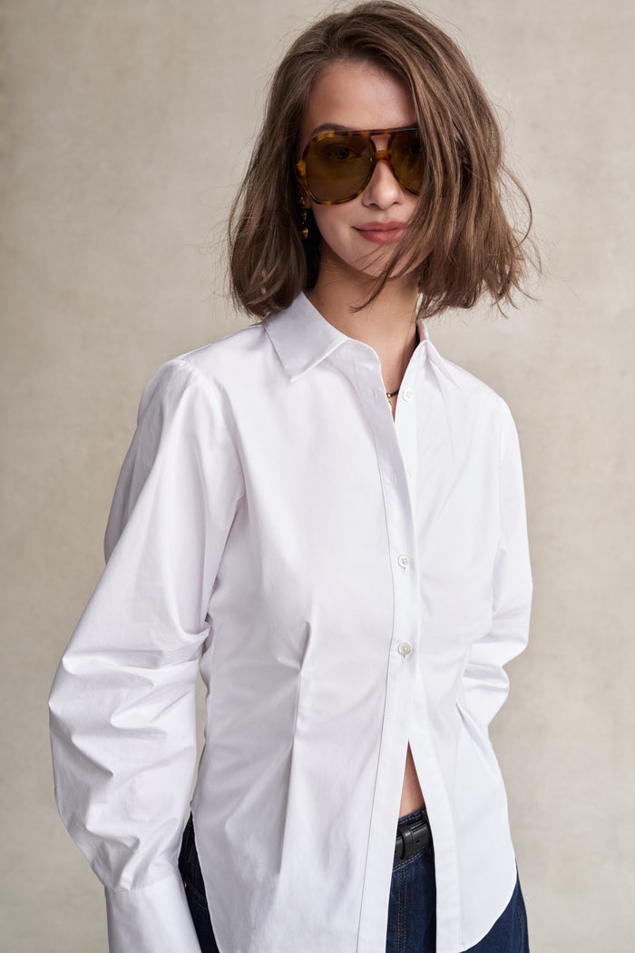 HEVRON Drexel Shirt White Cotton Poplin Shirt, studio shot