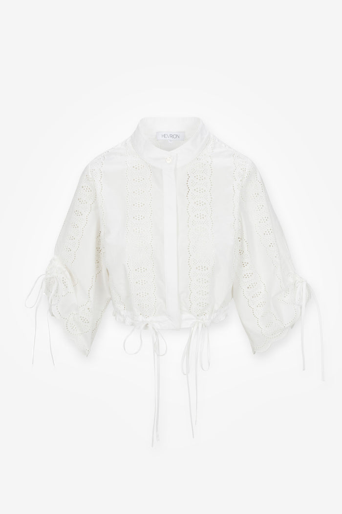 HEVRON Eva Top White Eyelet Crop Shirt, product front view