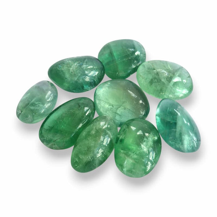 Green fluorite polished tumblestone, glossy green, view 3
