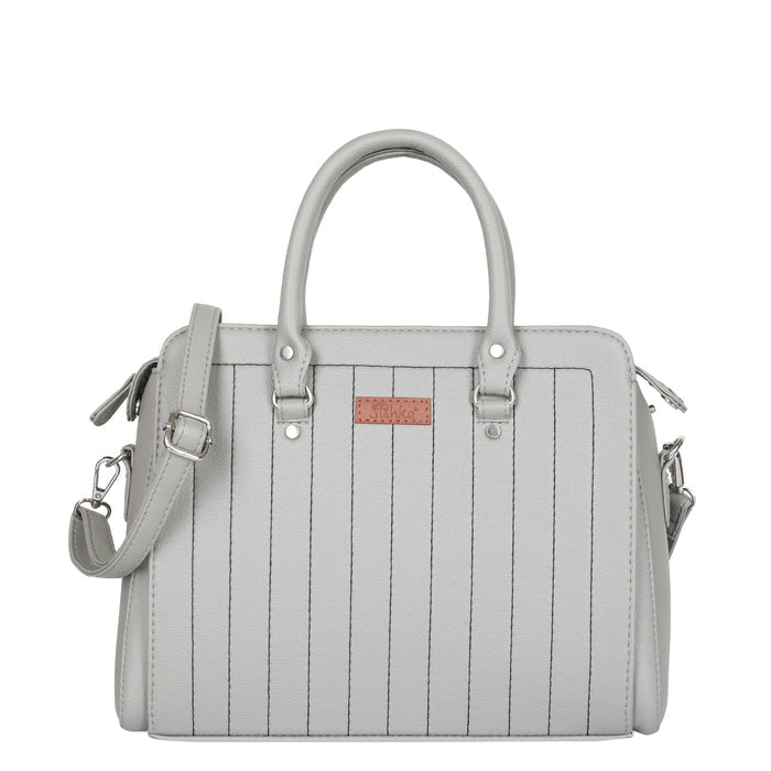 Women’s grey structured vegan leather top handle satchel shoulder handbag