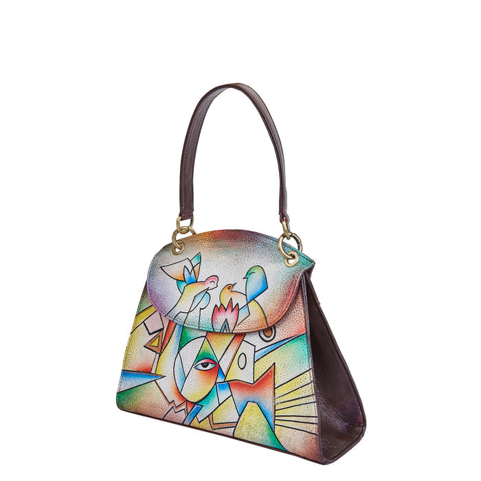 Half side view of the women's abstract art shoulder handbag