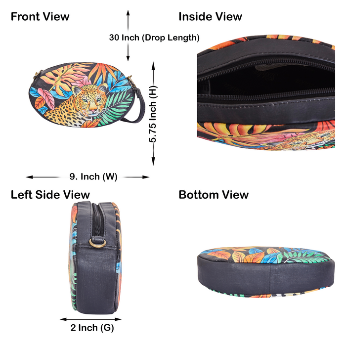 Leopard art fanny pack for travel and hands-free carry-infographic image