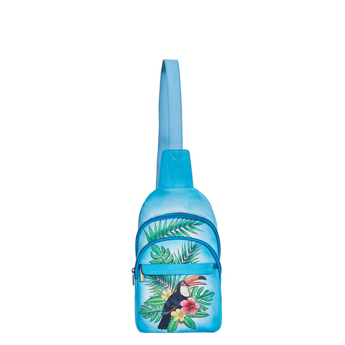 Tropical blue art fanny pack for travel and hands-free carry