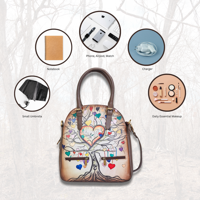 Heart tree art shoulder tote bag for work and everyday carry-feature view