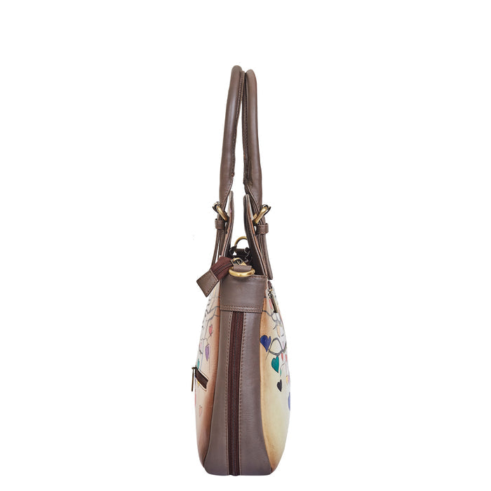 Heart tree art shoulder tote bag for work and everyday carry-side view