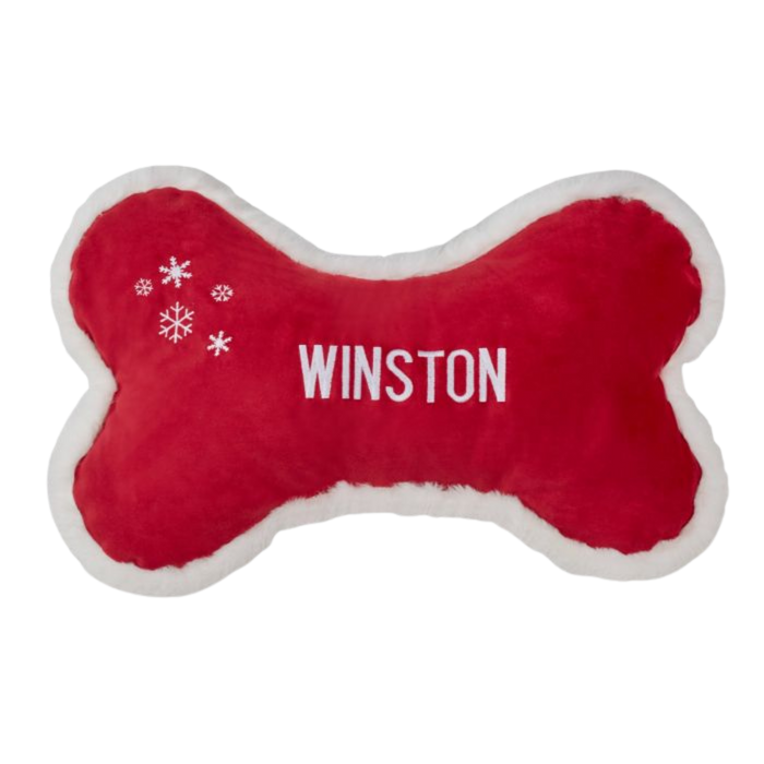 HOLIDAY-CHRISTMAS-DOG-TOY-BONE-PILLOW-RED