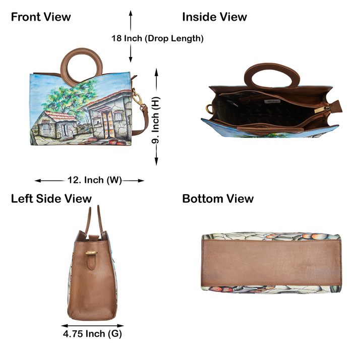 Women’s hut art top handle crossbody tote bag for daily use-infographic image