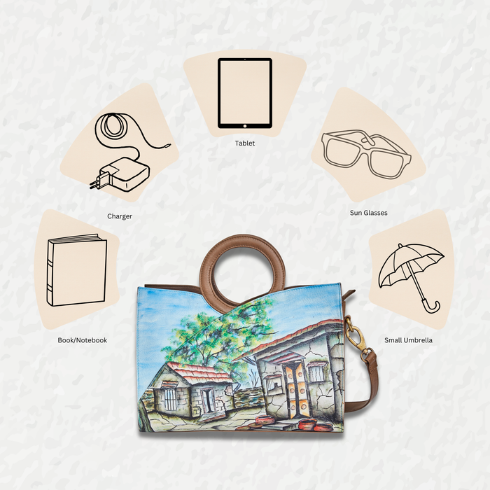 Women’s hut art top handle crossbody tote bag for daily use-half side view