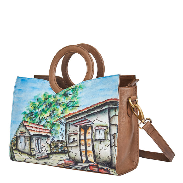 Women’s hut art top handle crossbody tote bag for daily use-back view
