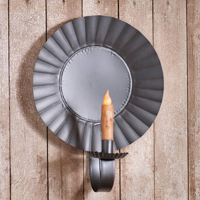 Irvin's Tinware - Large Round Candle Sconce in Smokey Black