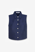 HEVRON Katja Top Dark Indigo Linen Top, product front view