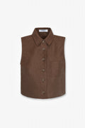 HEVRON Katja Top Chocolate Linen Top, product front view