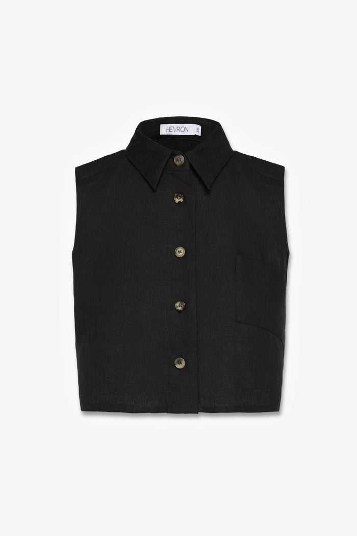 HEVRON Katja Top Black Linen Top, product front view
