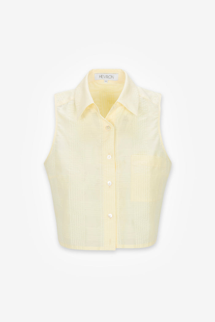HEVRON Katja Top Yellow Sleeveless Silk Cotton Top, product front view