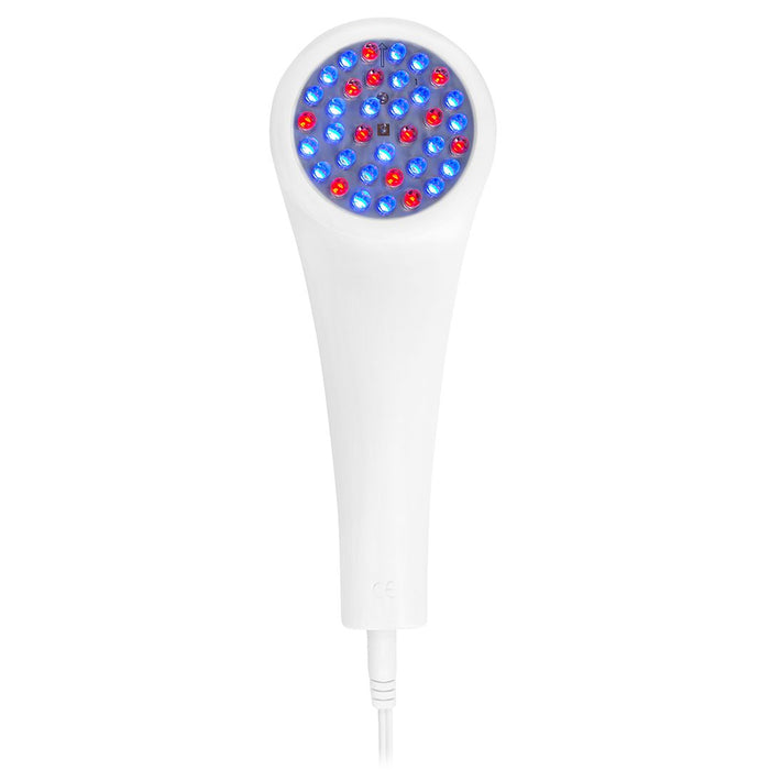 LightStim for Acne | LightStim handheld device with red and blue LED lights designed for skincare and acne treatment, promoting clearer skin and wellness.