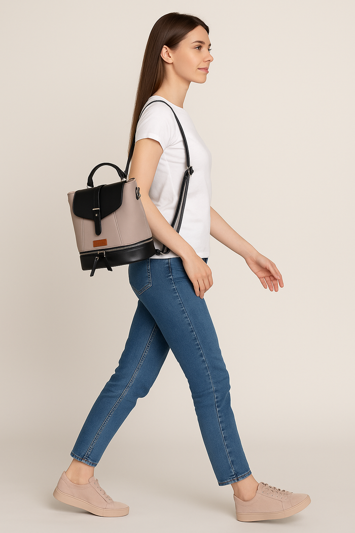 Women’s mauve vegan leather convertible backpack purse for everyday, work and travel-model image