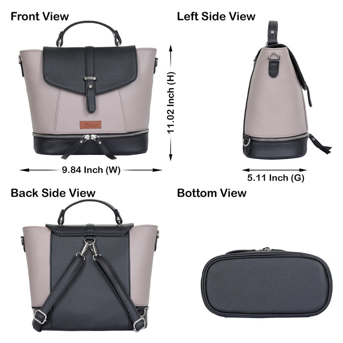 Women’s mauve vegan leather convertible backpack purse for everyday, work and travel-infographic image