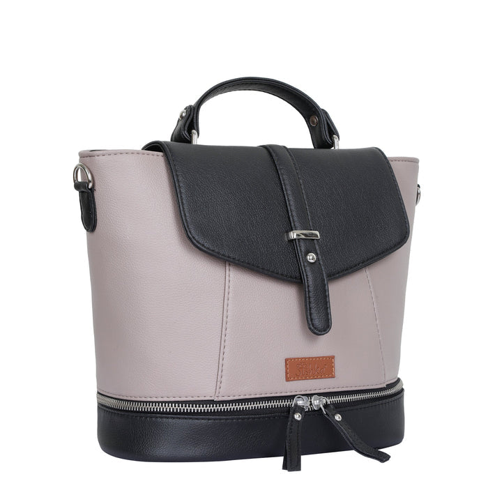 Women’s mauve vegan leather convertible backpack purse for everyday, work and travel-half side view
