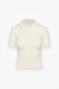 HEVRON Maya Polo Ivory Ribbed Knit Polo, product front view