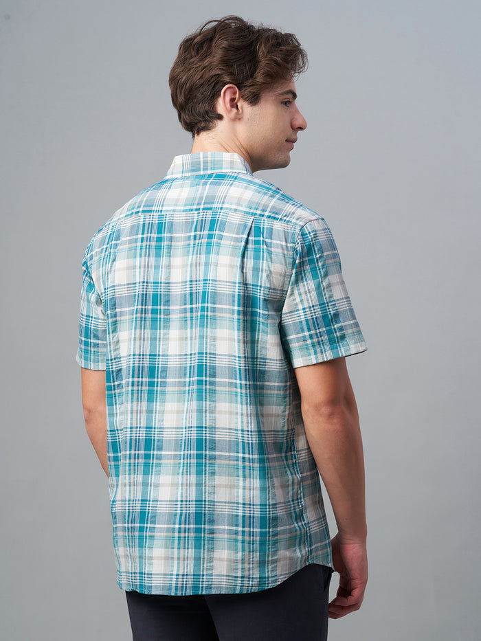 Men's 100% Cotton Regular Fit Check Short Sleeve Shirt Green