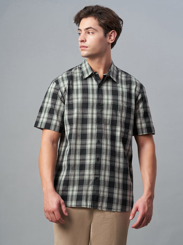 Men's 100% Cotton Regular Fit Short Sleeve Pocket Shirt Black