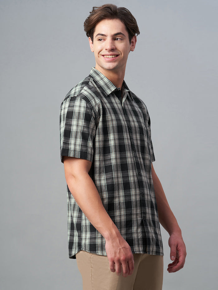 Men's 100% Cotton Regular Fit Short Sleeve Pocket Shirt Black
