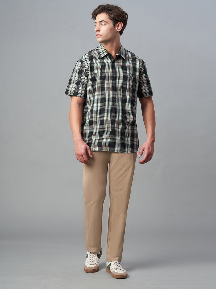Men's 100% Cotton Regular Fit Short Sleeve Pocket Shirt Black