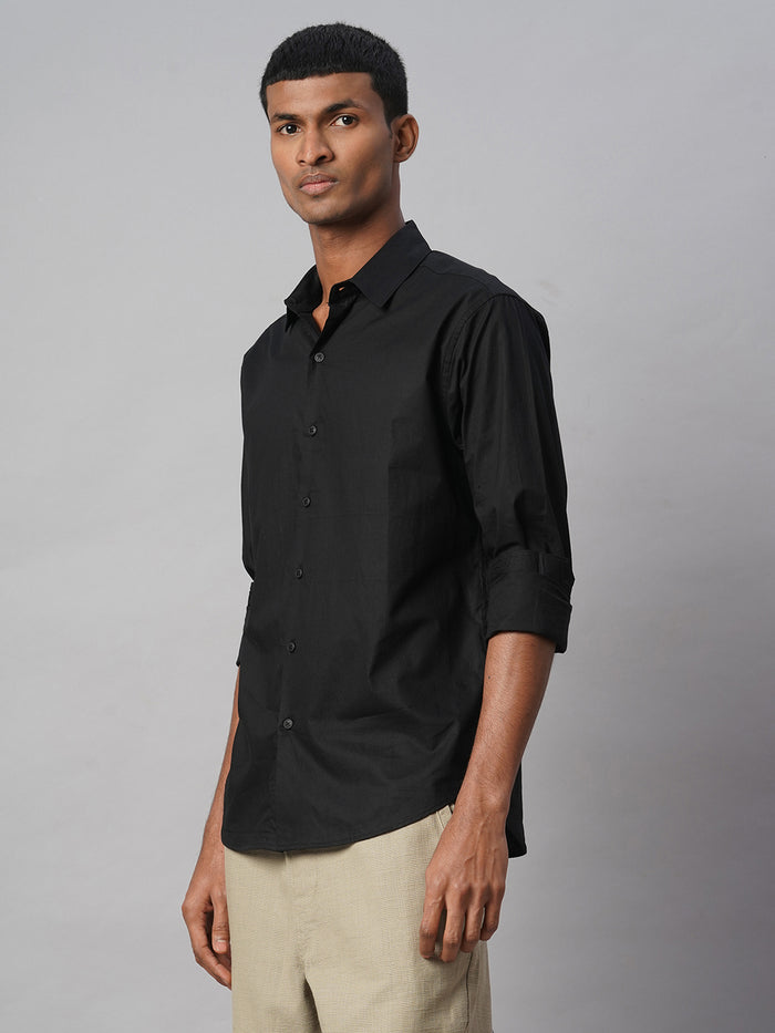 Men's 100% Cotton Slim Fit No Pocket Shirt Black
