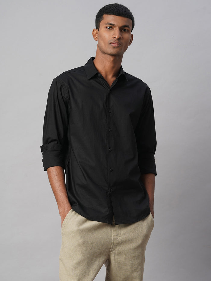 Men's 100% Cotton Slim Fit No Pocket Shirt Black