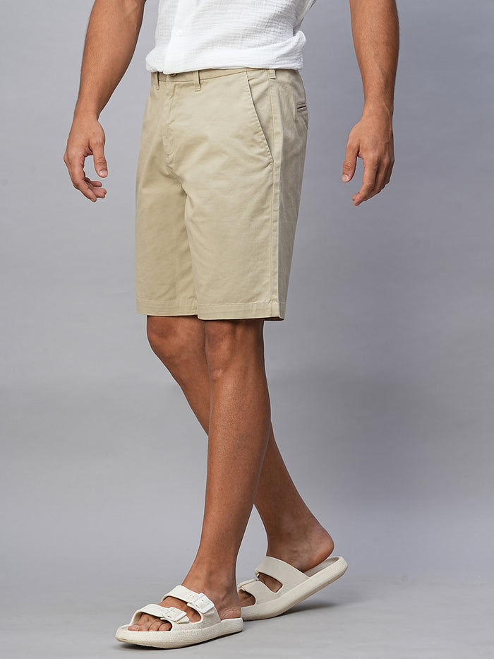 Men's Cotton Lycra Regular Fit Shorts Khaki