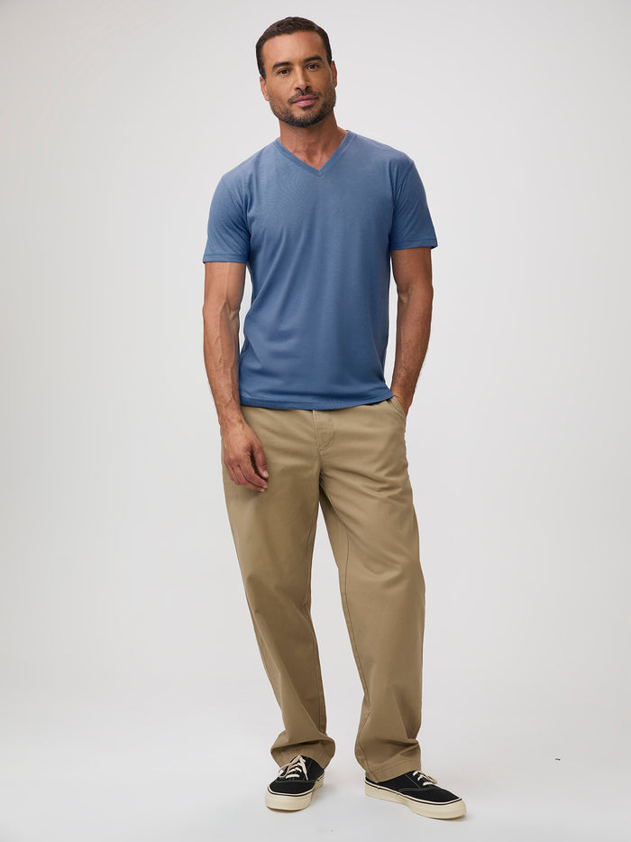Casual and Comfortable # Monsoon Blue V-Neck with Khaki Pants | Casual Style at FCT