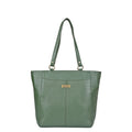 Women's olive green leather shoulder tote bag for work, travel, and daily use